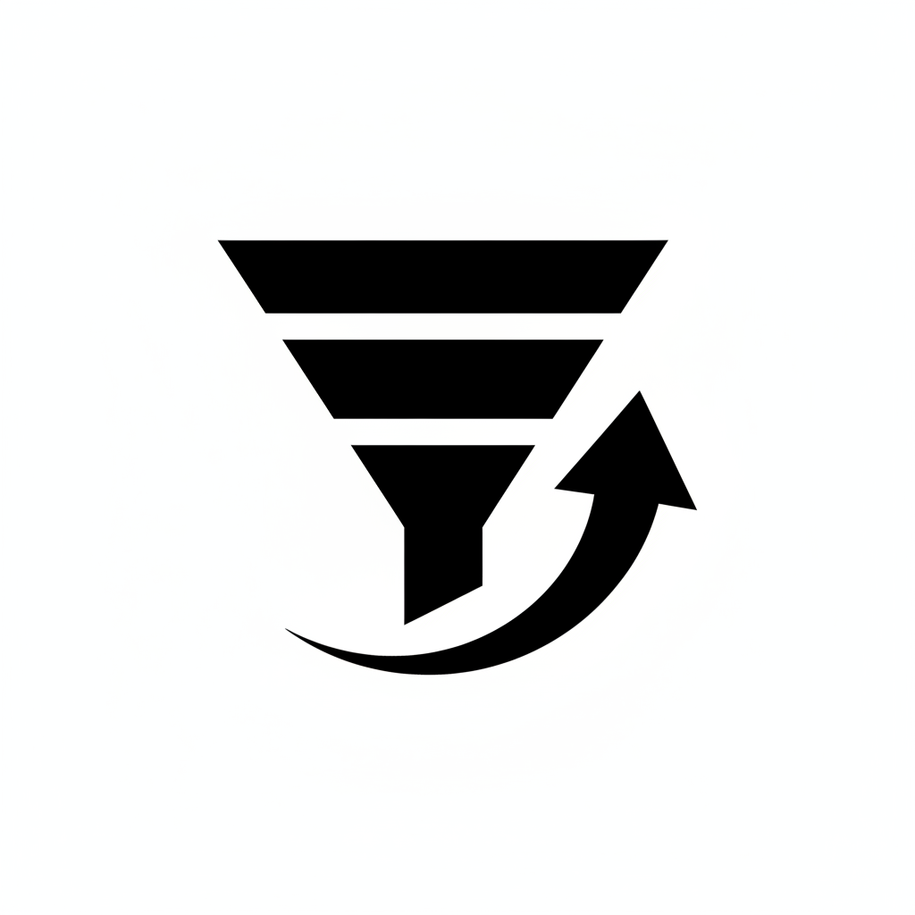 Create a minimal black and white PNG icon that symbolizes conversion optimization: simple conversion funnel, target with arrow, or action-focused UI elements. No text.
