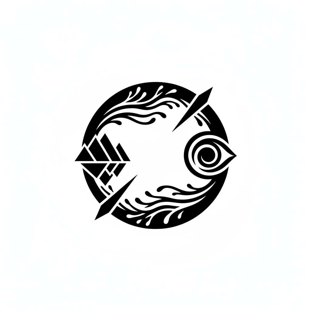 Generate a black and white PNG for “custom brand design concept”: abstract logo shapes, unique pattern elements, or personalized design symbols. No text, clean and brandable.
